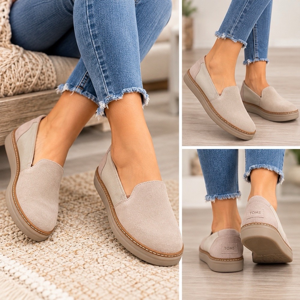 Tom's Women Suede Flats Dusty Light Pink & Gray 8 W Suede